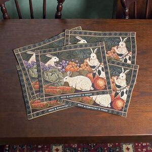New County Gear Tapestry Placemats Rabbits Green Set/5 Bunny Rectangle Decor